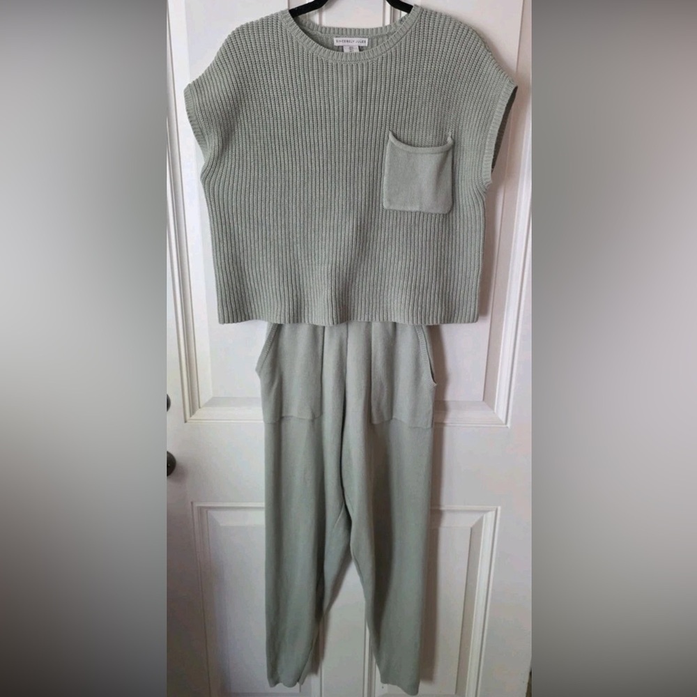 Sincerely Jules Wide Leg Knit Set in Sage Green